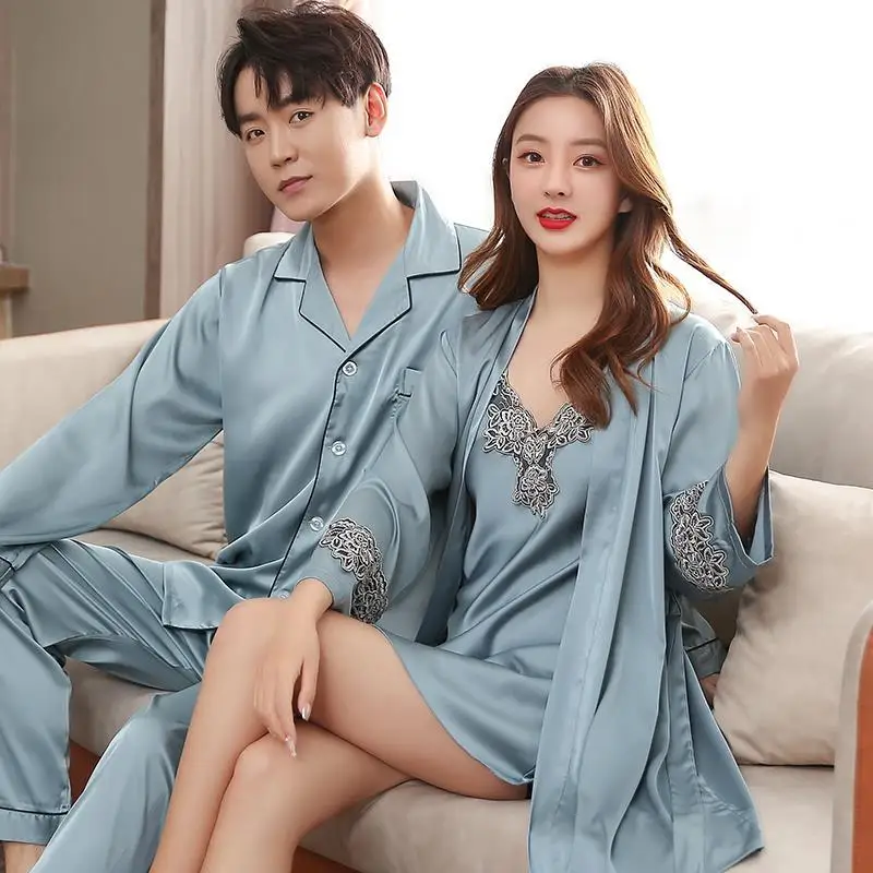 

Satin Soft Couples Nightgown Homme Lounge Pajama Cozy Men Nightwear Pajama Men Lovers Silk Set Sexy Men's Stain Home Sleepwears