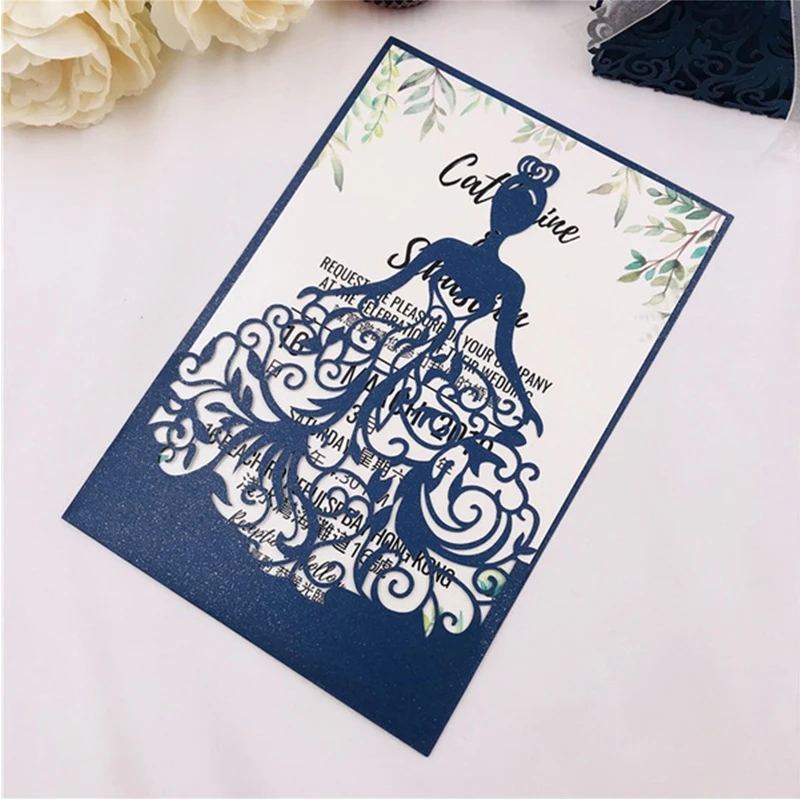 50pcs Laser Hollow Ingenious Invitation Card with Envelope for Birthday Quinceanera Wedding Customize Party Favor Decoration