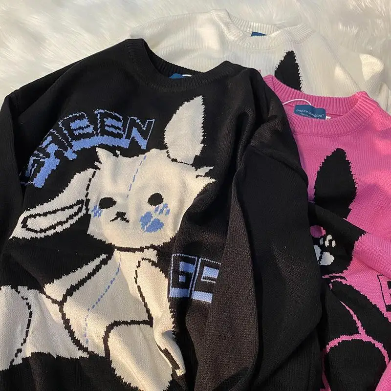 

Women Sweaters Streetwear Knitted Pullover Kawaii Jacquard Fashion Hip Hop Spring Autumn Y2k Harajuku Oversized Outwear Jumper