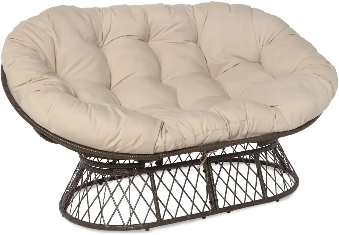 Для двухместного стула Papasan Loveseat с бежевой подушкой и коричневой рамкой для