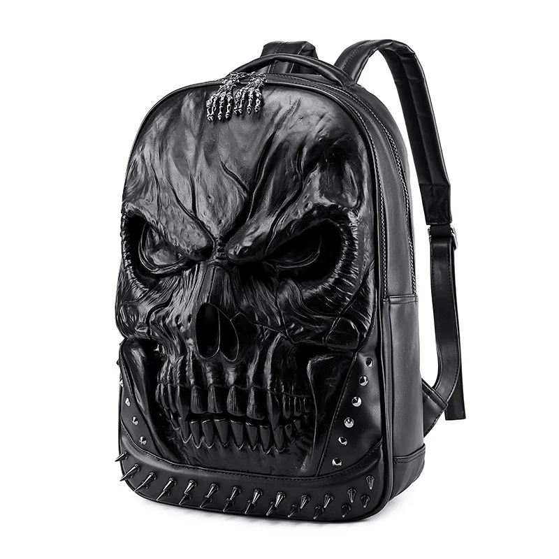 

Punk Style Skull Men Leather Backpacks Fashion Travel Trip Laptop Backpack Male Simple Outside Bags Man Large Capacity Bagpack