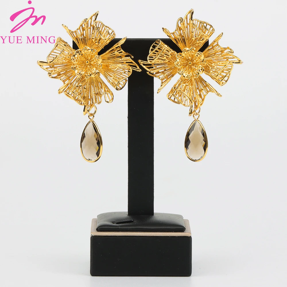 

Newest Gem Hoop Earrings for Women Gold Plated Jewelry Europe African Women Earrings Daily Wear Party Holiday Wedding Jewelry