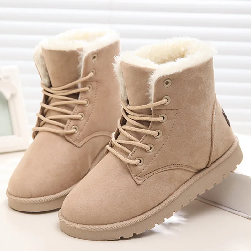 

Classic Women Winter Boots Suede Ankle Snow Boots Female Warm Fur Plush Insole High Quality Botas Mujer Lace-Up boots