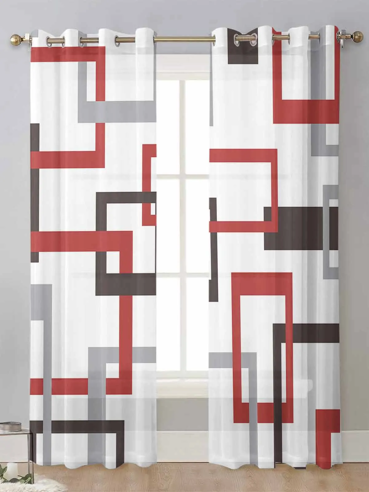 

Mid Century Modern Abstract Geometric Red White Sheer Curtains Living Room Window Voile Tulle Curtain Cortinas Drapes Home Decor