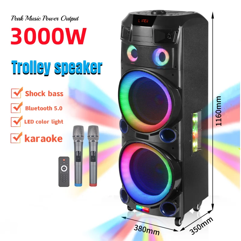 

Dual 12" Outdoor Lever Bluetooth Speakers 3000W Peak Power Home Cinema Wireless Subwoofer Stereo With Mic Party Karaoke Boombox