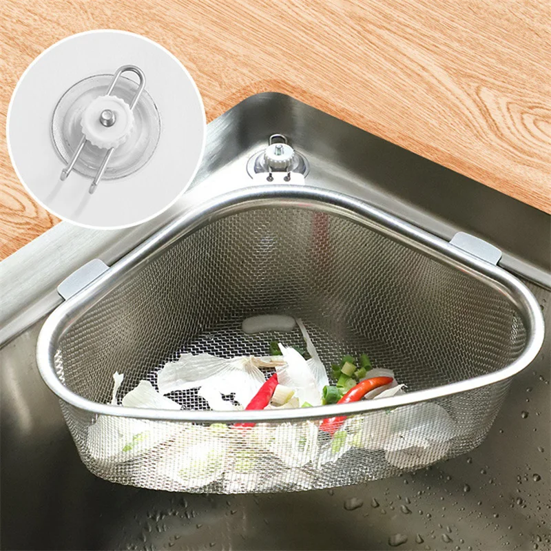 

Сливная корзина для кухонной раковины из нержавеющей стали, треугольный органайзер для хранения пищевых продуктов, овощей, яиц, фильтров, к...