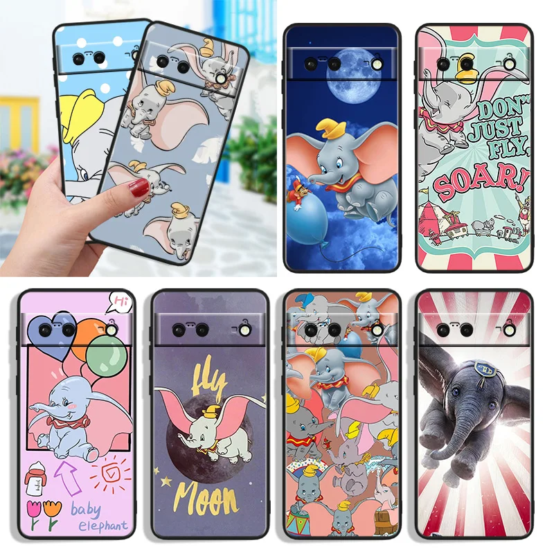 

Cute Animation Dumbo Shockproof Cover for Google Pixel 7 6a 6 Pro 5 4 4A XL 5G Black Phone Case Shell Soft Fundas Capa