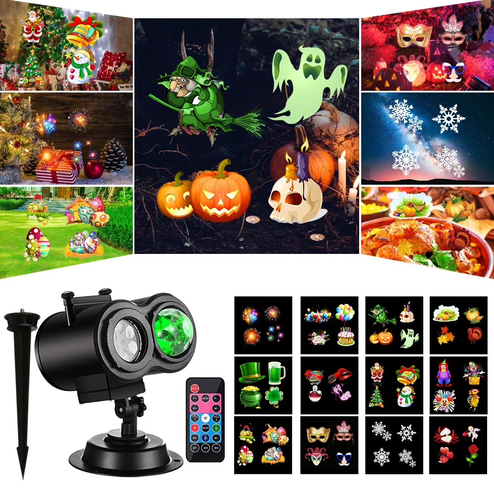 Remote control Christmas water pattern projection lamp Halloween decoration atmosphere lamp with ground plug lawn lamp