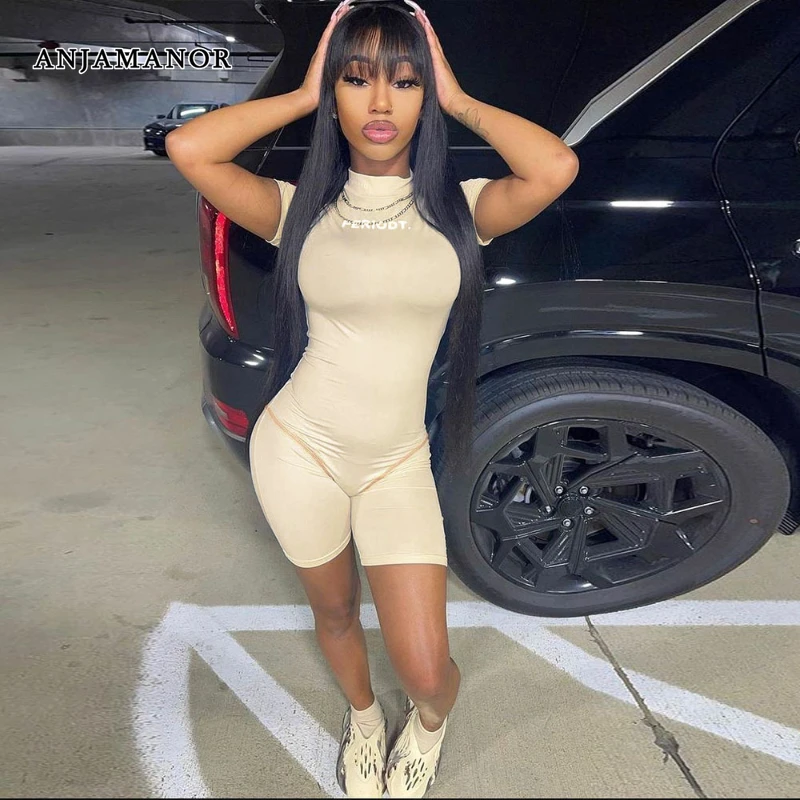 

ANJAMANOR Sexy Sporty Short Sleeve Bodycon Jumpsuiit Women Rompers 2022 Summer Fashion Playsuit One Piece Outfits D82-BG19