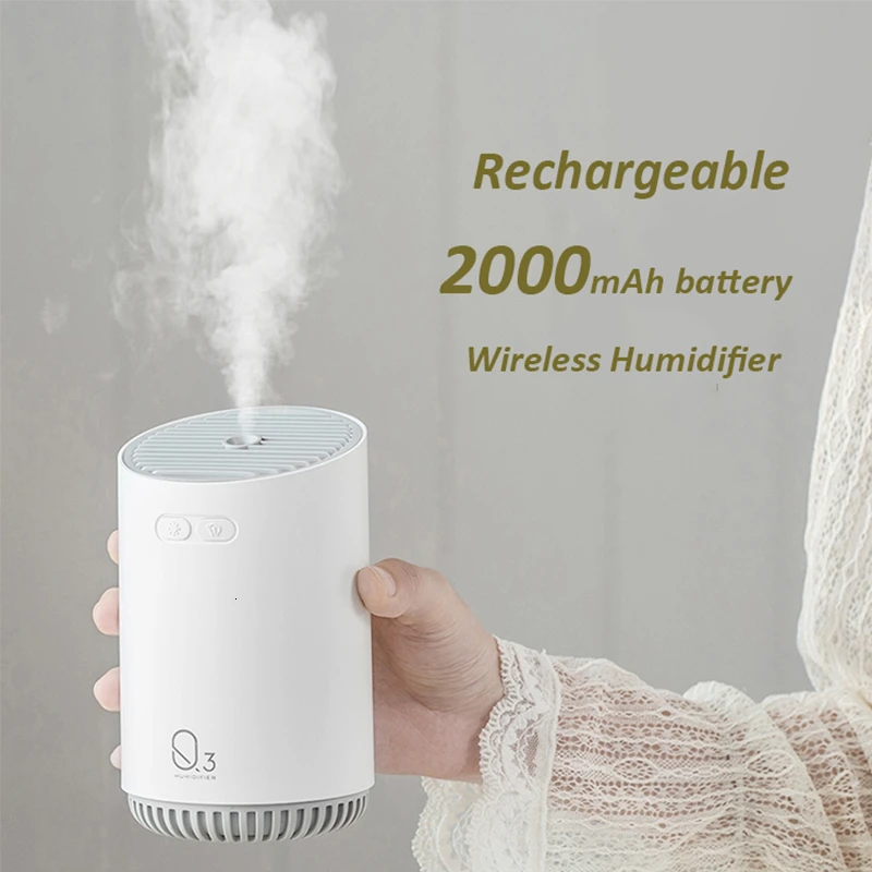 

320ML Wireless Air Humidifier With 2000mAh Battery Cool Mist Ultrasonic Electric Essential Oil Diffusers Aromatherapy Diffuser