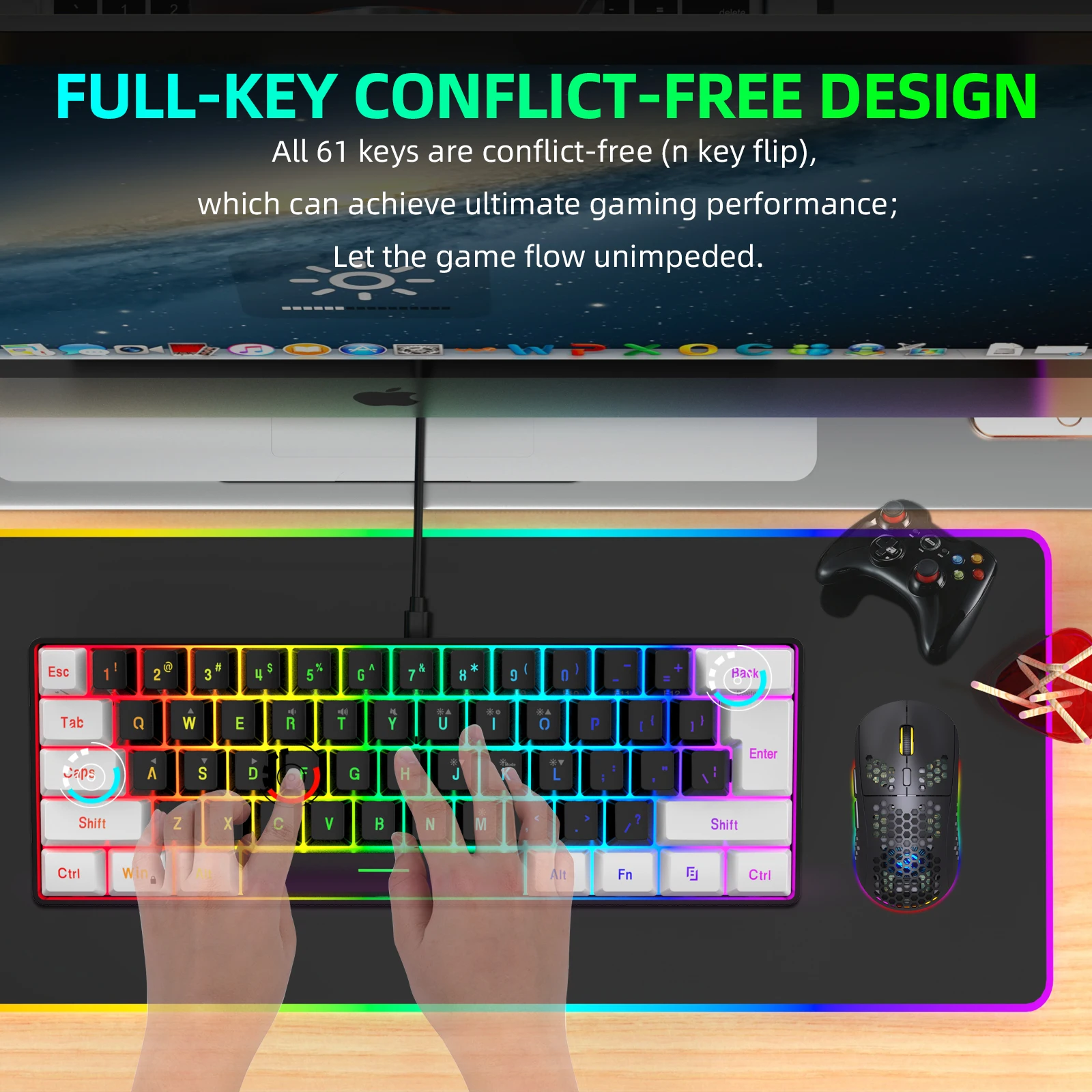 Клавиатура игровая Проводная с Rgb-подсветкой 61 клавиша 60% клавиши