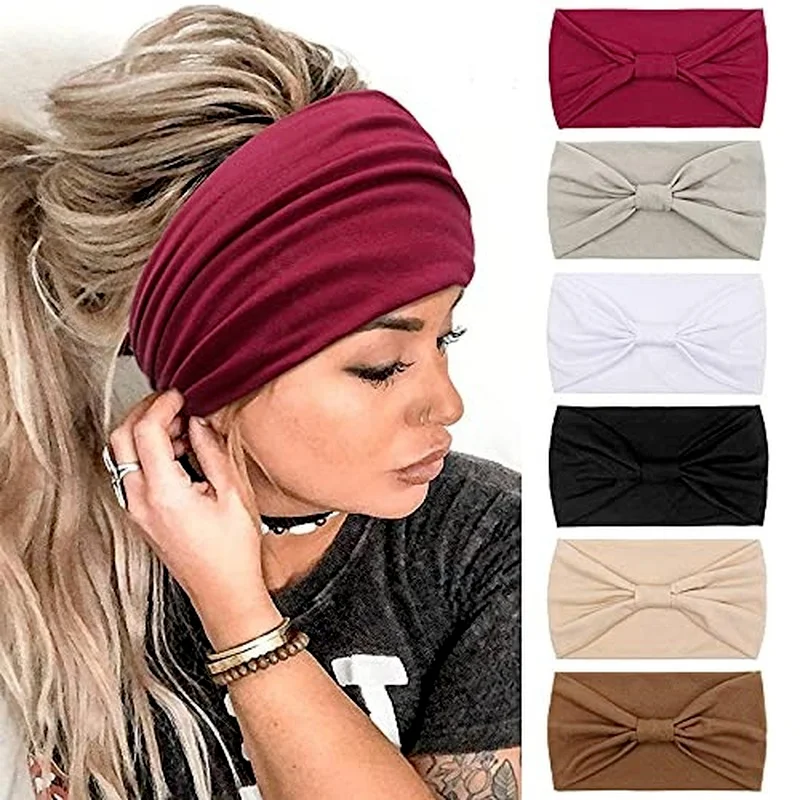 

2022 New Fashion Casual Headbands for Women African Boho Wide Knotted Head Wraps Turbans Decorate Headbands Solid Hairband