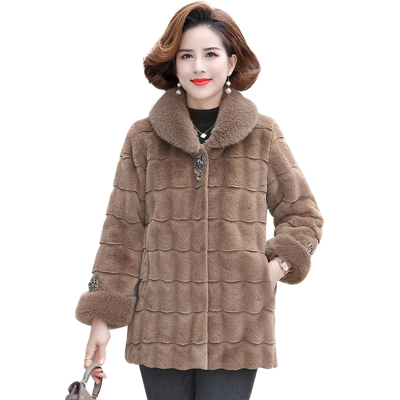 New Mother Imitation Mink Cashmere Coat Winter Thick Knit Sweater Cardigan Jacket Women Faux Mink Fur Outerwear