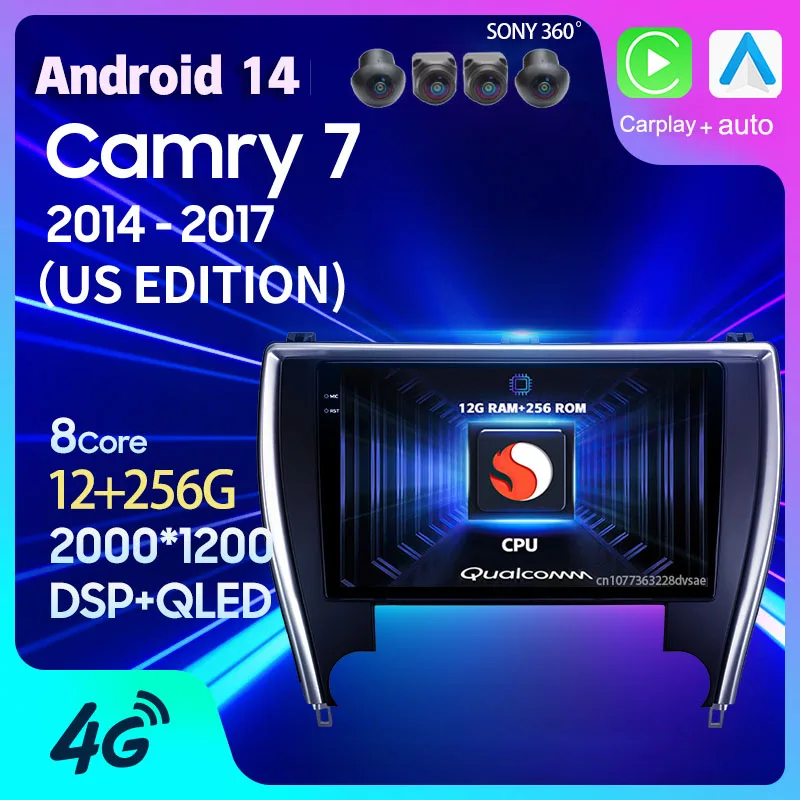 Автомобильное радио Android 14 для Toyota Camry 7 XV 50 55 2014-2017 США EDITION Carplay Auto GPS Мультимедиа WIFI