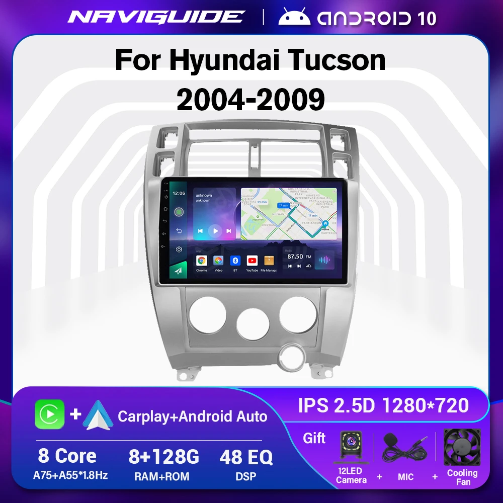

NAVIGUIDE Android 10 Car Radio For Hyundai Tucson 2004-2009 GPS Navi 1280*720 IPS DSP Carplay Multimedia Player Stereo Head Unit