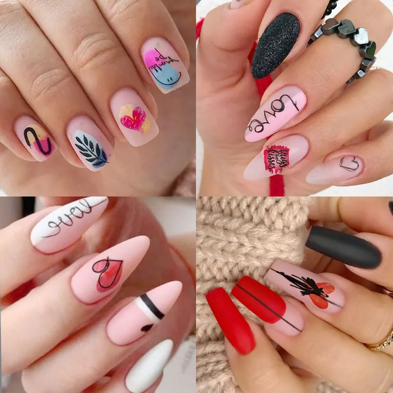 1Pc Love English Letters 3D Nail Sticker Flower Heart Star Self-Adhesive Slider Art Decals Valentine Accessories Decoration - купить по