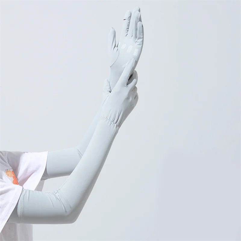 

Летние солнцезащитные длинные перчатки для вождения женские тонкие хлопковые солнцезащитные перчатки с двумя пальцами Нескользящие дышащие защитные рукава для верховой езды