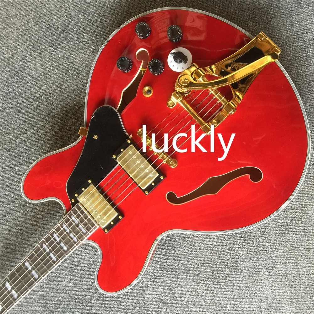 Пользовательская электронная гитара версии ES 335 полый джазовый корпус красное