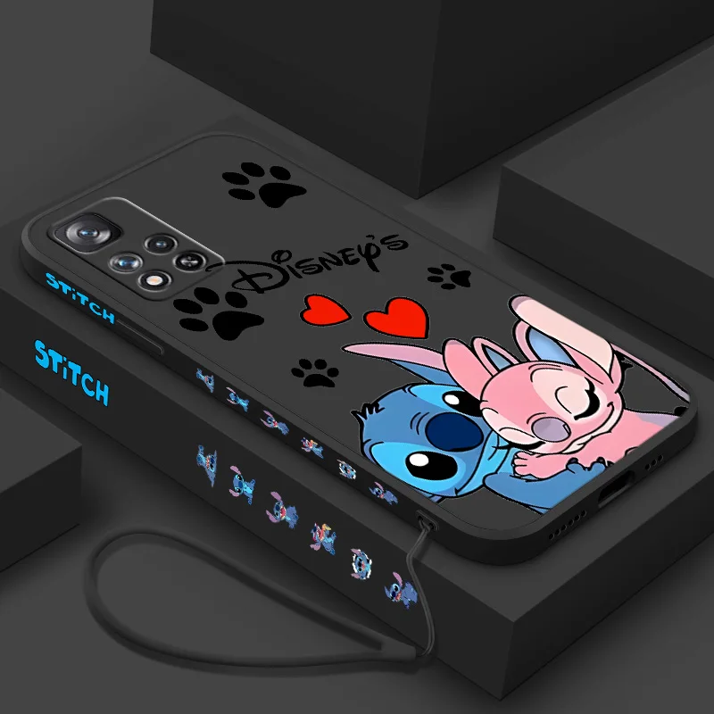 Милый чехол для телефона Disney Stitch Animation Xiaomi Redmi Note 10 9 8 7 T S Pro Max Lite 5G Liquid Left Rope Funda Silicone