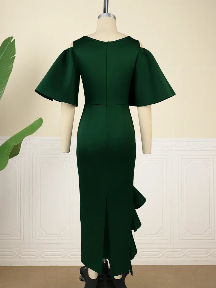 Plus Size Elegant Ruffles Party Dress For Women Short Flare Sleeve Bodycon Long Vestidos Night Club Banquet Gowns Female Outfits