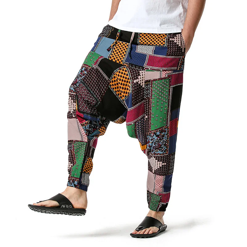

Men's Dashiki Harem Yoga Baggy Genie Boho Pants African Print Drop Crotch Joggers Sweatpants Casual Hop Hippie Trousers 3XL