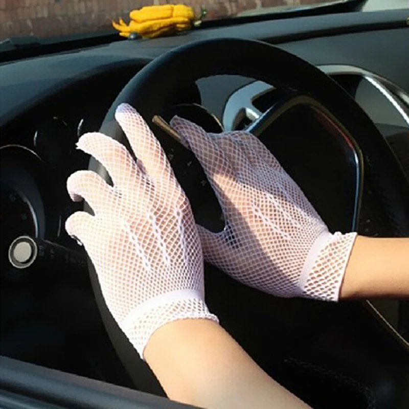 

Модные ажурные перчатки, женские летние перчатки для вождения с защитой от УФ-лучей, сетчатые перчатки, черные белые нейлоновые однотонные высококачественные перчатки