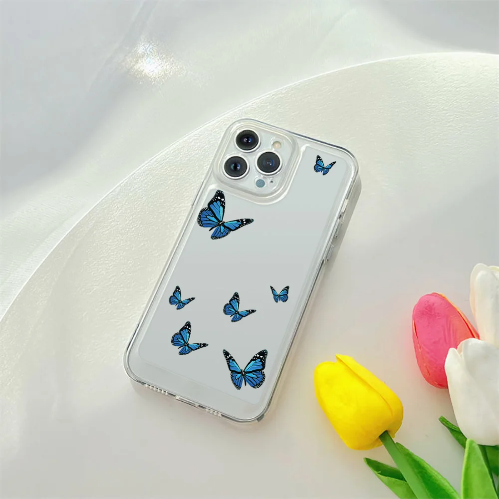 

Butterfly Flower Phone Case For iPhone 14 Plus 12 ProMax Cases For iPhone 13 Mini 11 8 XR XS Max Transparent Soft Silicone Cover