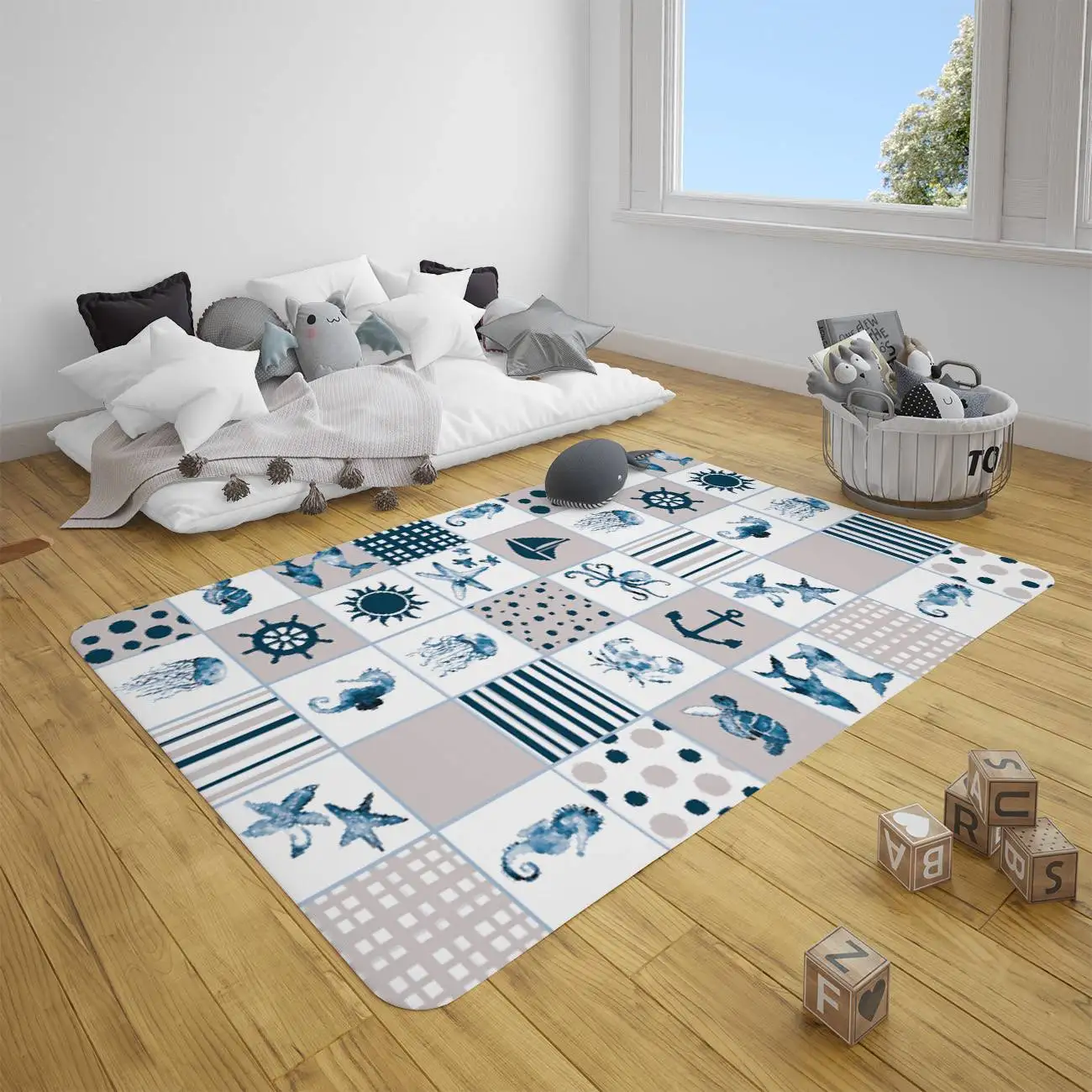 

Cute patchwork sea star patterned baby play mat round rectangular children rug newborn pacifier