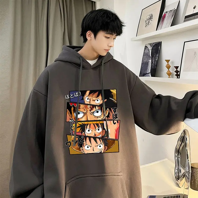 

New One Piece Cartoon Animation Pattern Sauron Hooded Sweatshirt Men's Personality Creative Wearing Hat Luffy Trendy Sweatshirt