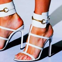 new patent leather high heel sandals ladies sexy metal buckle thin strap hollow t shaped catwalk stiletto sandals large size 44