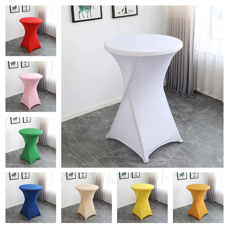 

Table Covers Cocktail Table Cloth White Tablecloths Solid Color Round Stretch Spandex Wedding Party Hotel Bar Table Decoration