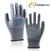 abrasion resistance latex gloves crinkle palm coated good grip man work glove grey nylon hand protection safety working gloves