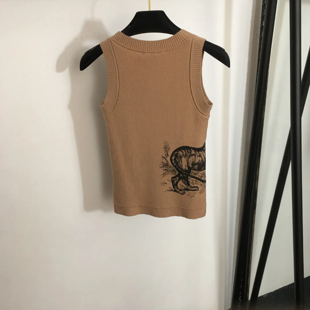 

Printed Sleeveless Large U-neck Collarbone Versatile Women's Wool Vest