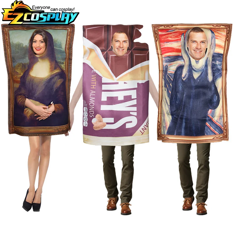 

Adult Funny Couple Outfit Mona Lisa Mural Chocolate And Peanut Butter Costumes Snack Sponge Jumpsuit Halloween Carnival Dress