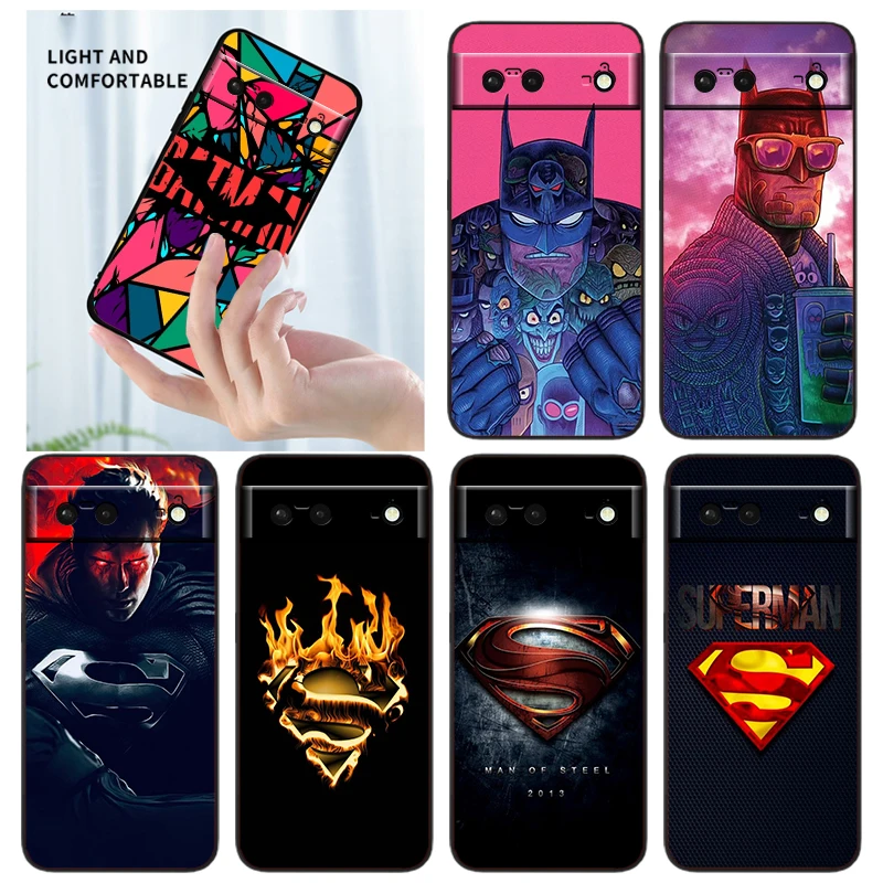 

Silicone Cover Superhero Superman Batman Phone Case For Google Pixel 7 6 Pro 6A 5A 5 4 4A XL 5G Black Shell Soft Fundas Capa