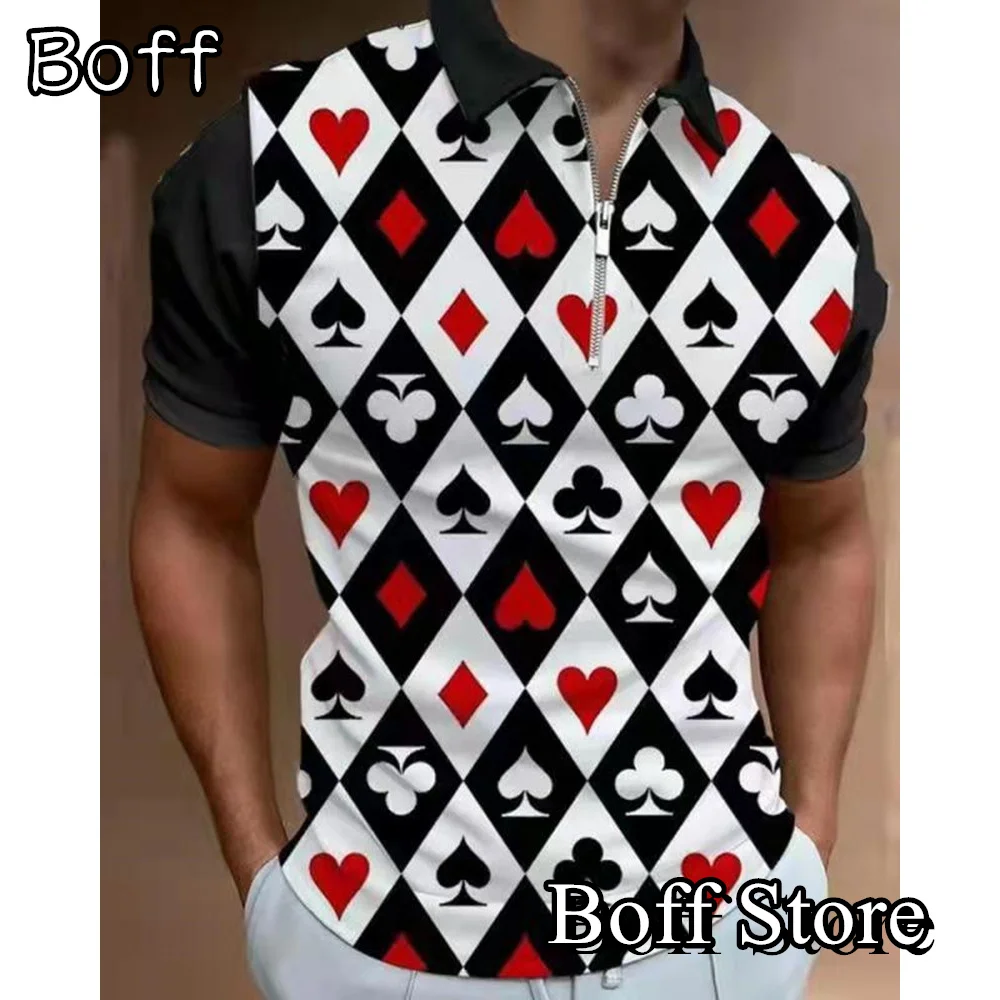 

Summer Men Poker Printing Polo Shirts Male Casual Short Sleeve Clothing Urban Streetwear Fashion Golf T Shirt Lapel Casual Tops