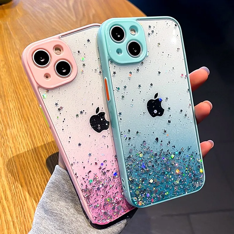 

Luxury Bling Glitter Transparent Case For iPhone 14 11 12 13 Pro Max XS X XR 7 8 Plus SE 2020 Mini Shockproof Cases Cover Coque