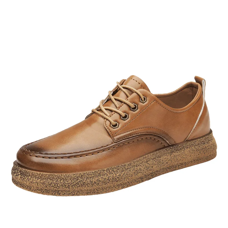 

Men's Casual Leather Shoes Autumn New British Style Low-cut Banquet Work Shoes Flat-bottomed Increased Fashion Men's Shoes