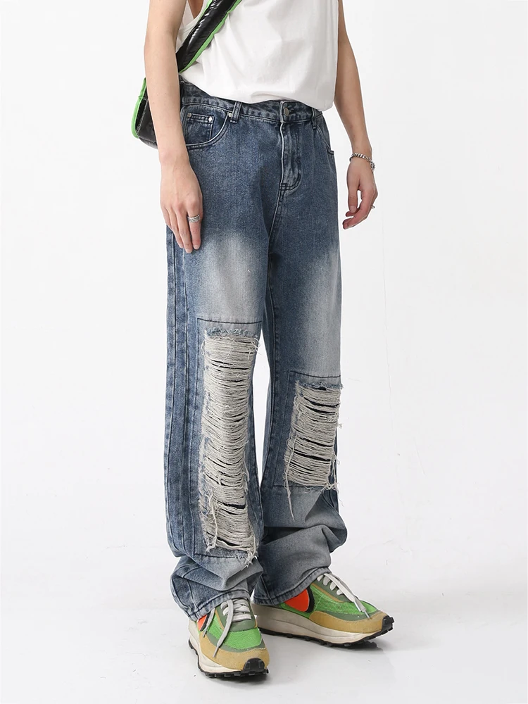 Men's Baggy Jeans Retro Destructive High -end Casual Pants Hip Hop Trend of Jeans Hot Hot Sale To Tear Jeans Men Clothing Pants