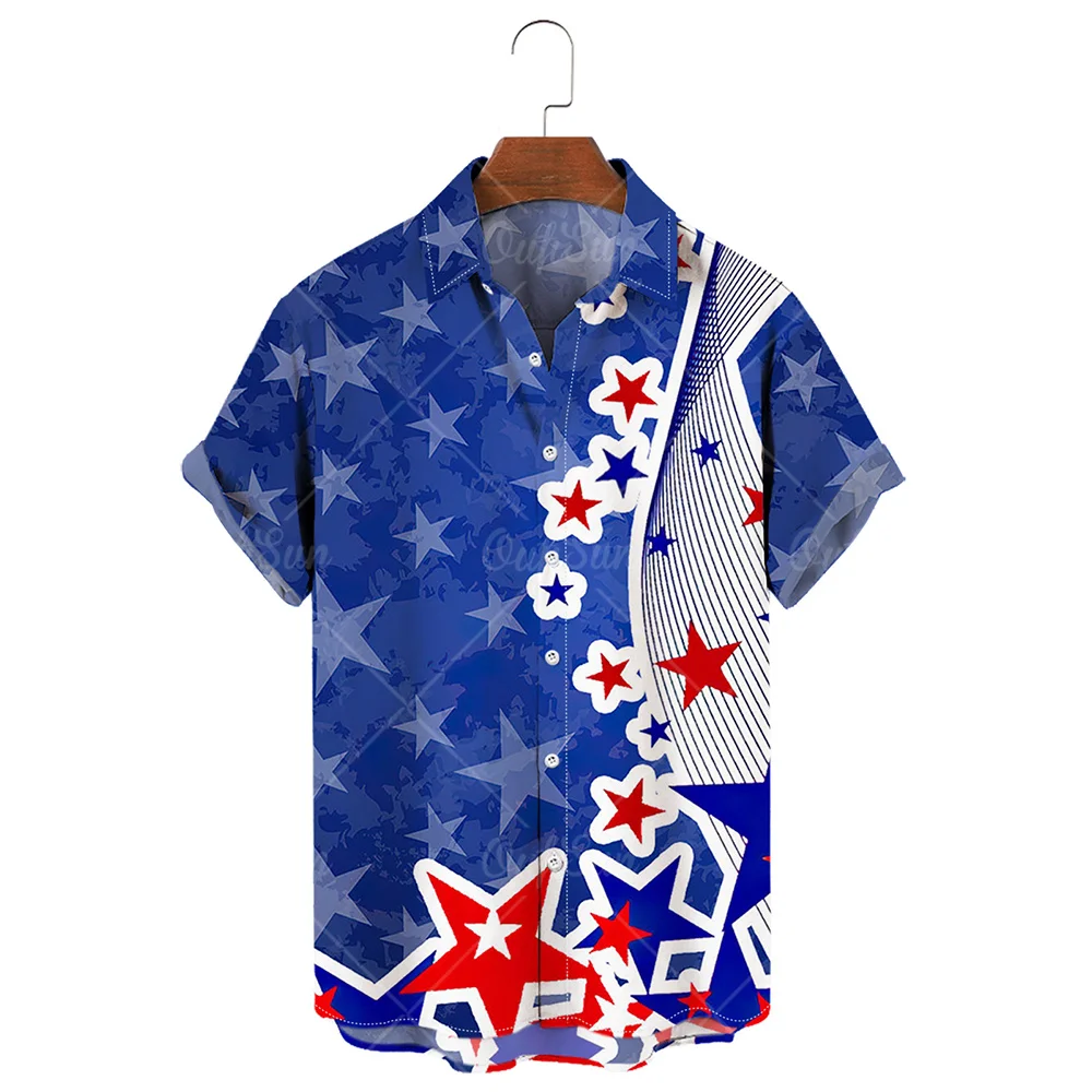 Camisas con estampado de bandera americana para hombre, camisas hawaianas informales a la moda, Primavera/Verano, 2022