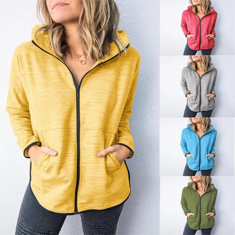 

Hoodies Women Solid Casual Sports Jacket Sweater Zipper with Pockets Tops Fashion Hooded Sweatshirts Cropped Hoodie