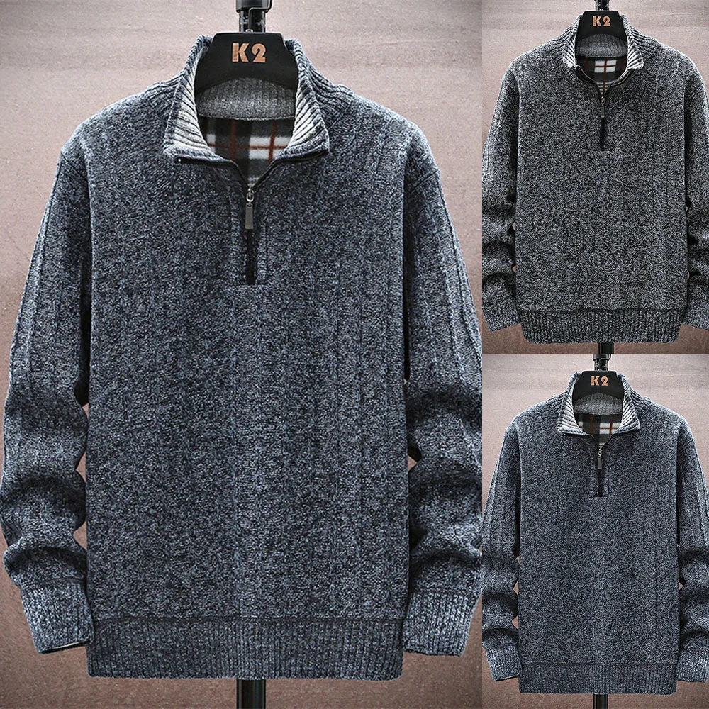 

Winter Men's Fleece Thicker Sweater Half Zipper Turtleneck Warm Pullover Quality Male Slim Knitted Wool Sweaters For Spring