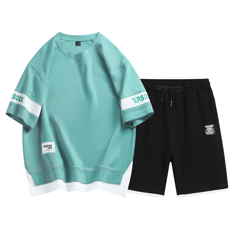 Mens Sport Set Summer Outfit 2 Piece Set Short Sleeve T Shirts and Shorts Stylish Casual Sweatsuit Set Cotton Tracksuit