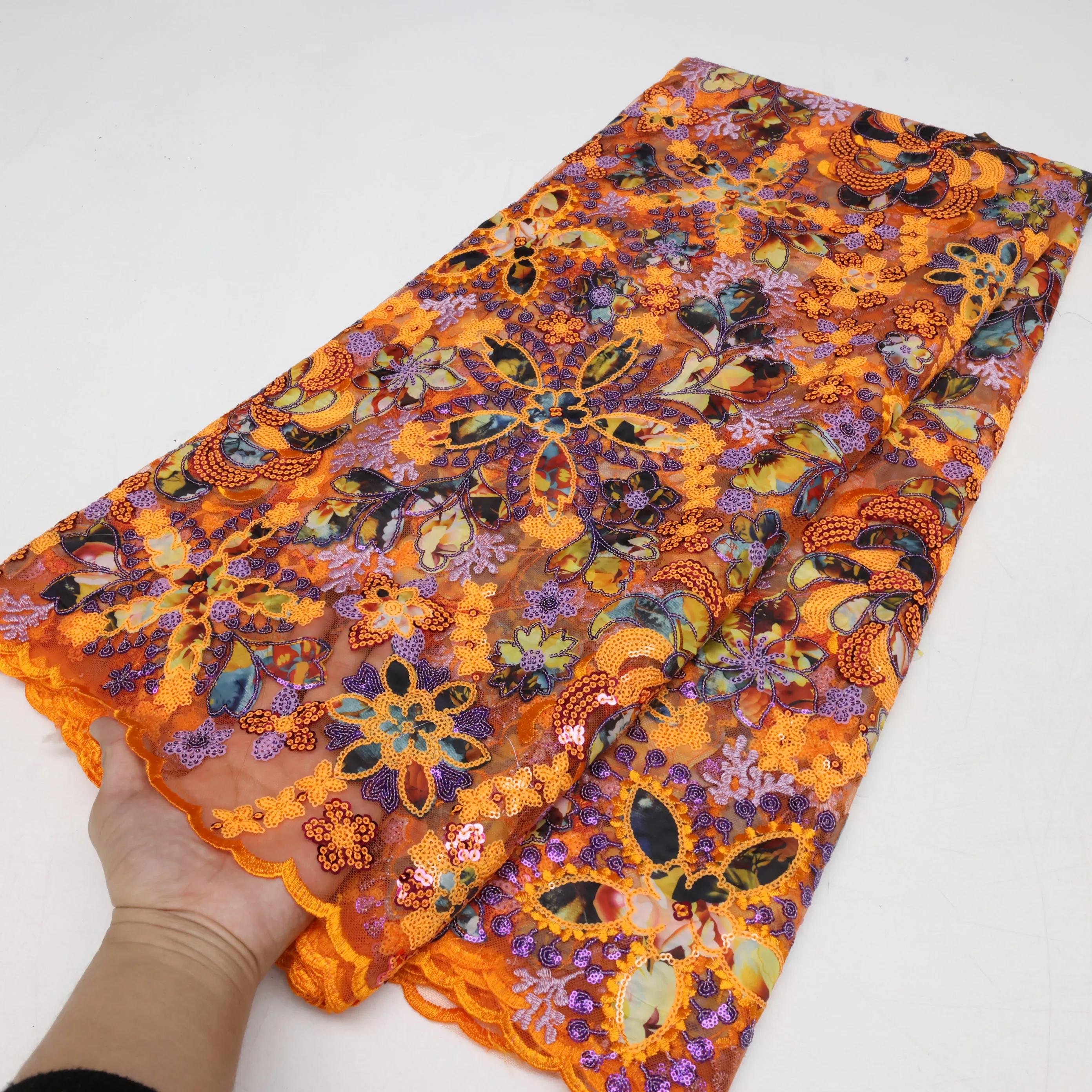 Африканская сетчатая кружевная ткань PGC LACE синяя 5 ярдов