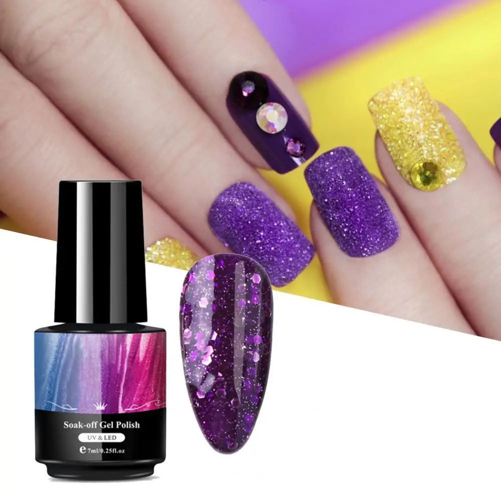 

Soak Off Long Lasting Nail Gel Polish Nail Enamel Glitter Nail Gel 5ML Daily Nails Gel Cat Eye Color for Manicure Top Base Coat