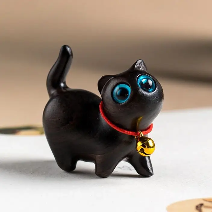 Миниатюрная резьба по зеленому сандаловому дереву, элегантный кот, мультяшное животное, украшение для дома, милый котенок, деревянный кот, детские сувениры для мероприятий