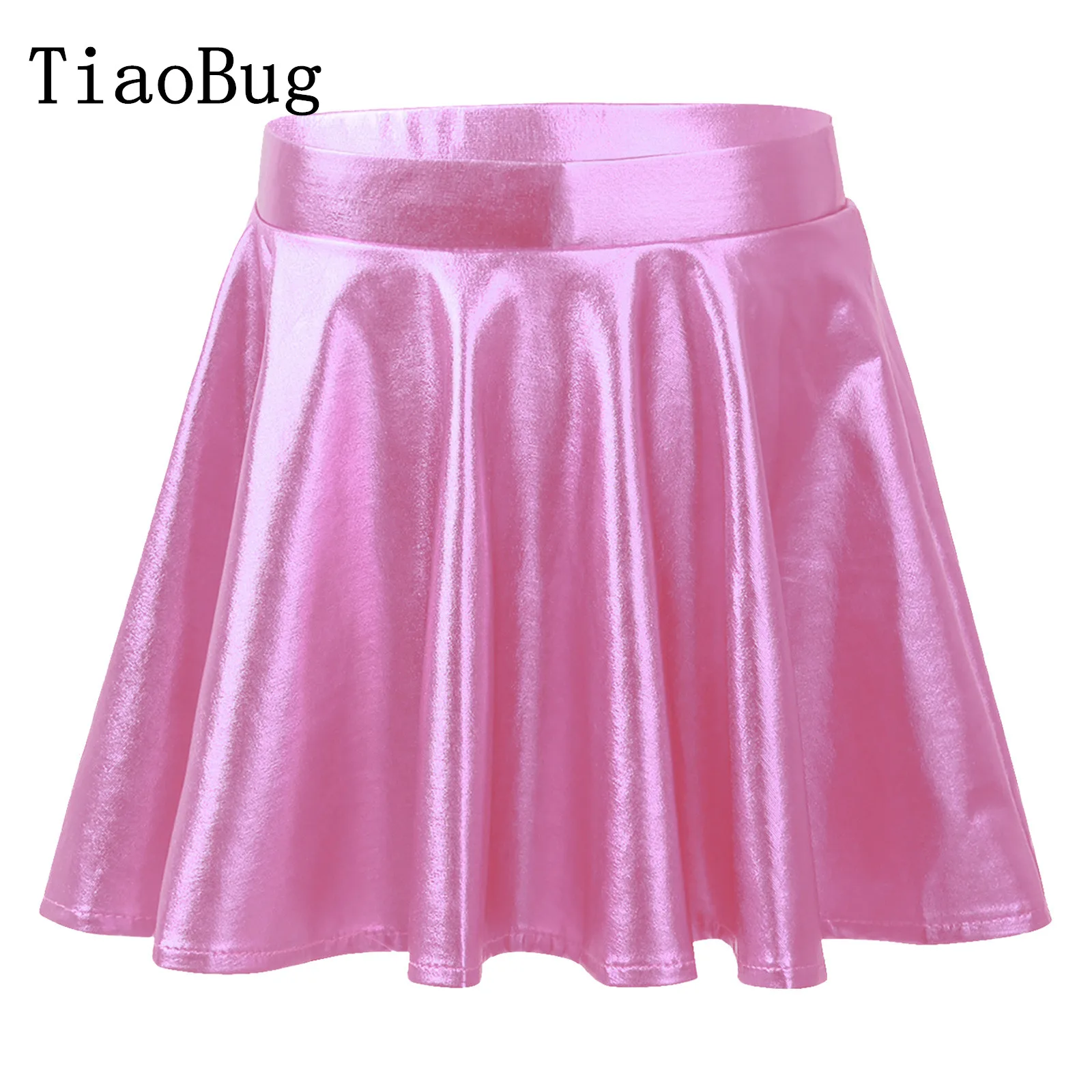 

Kids Girls Ballet Dance Skirts Glossy Metallic Flared Pleated A-Line Mini Skirt Children Fashion Dance Gymnastics Skating Skort