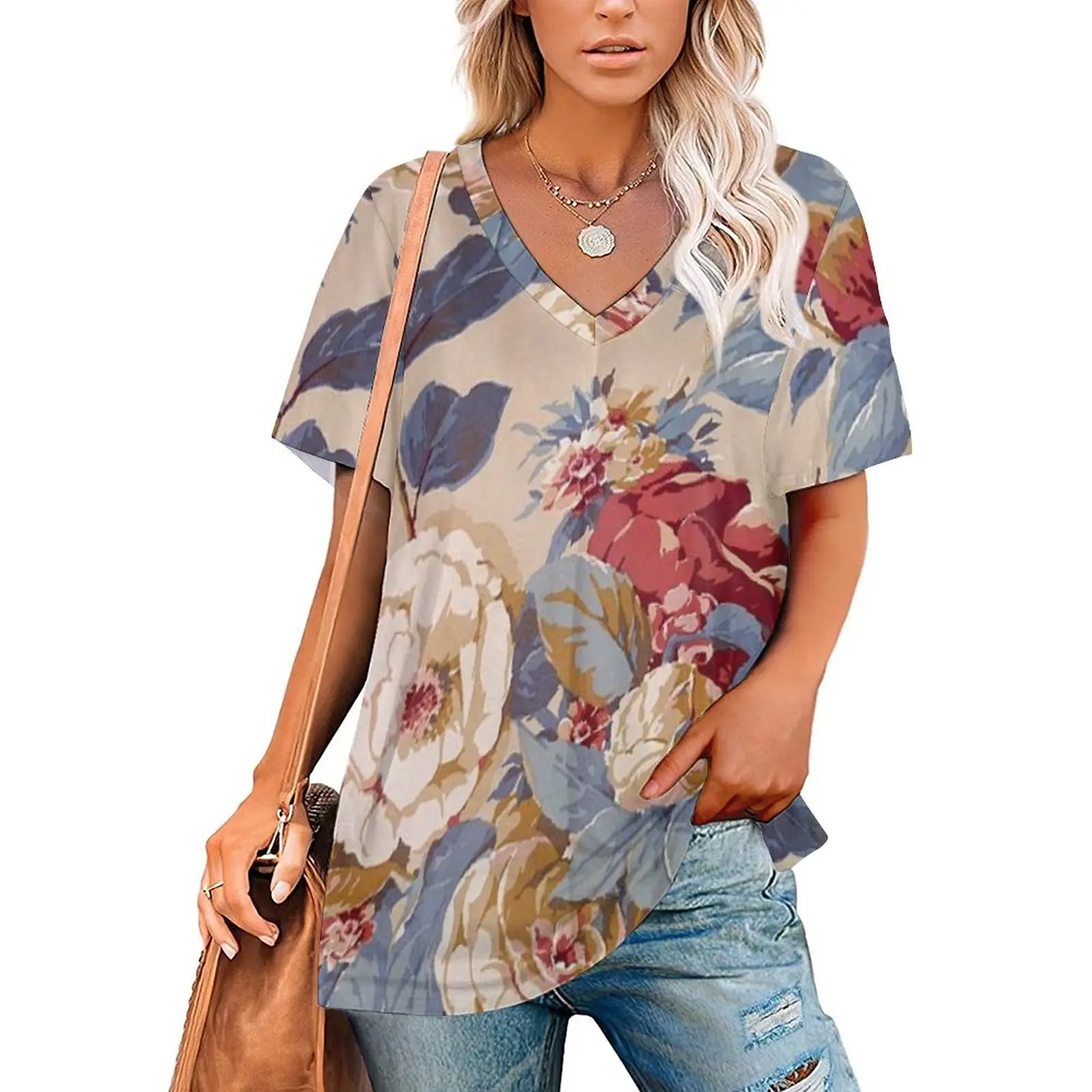 

V Neck Short-sleeve Women Shirt Printed Summer Tropical Design I 3D Print T-shirt
