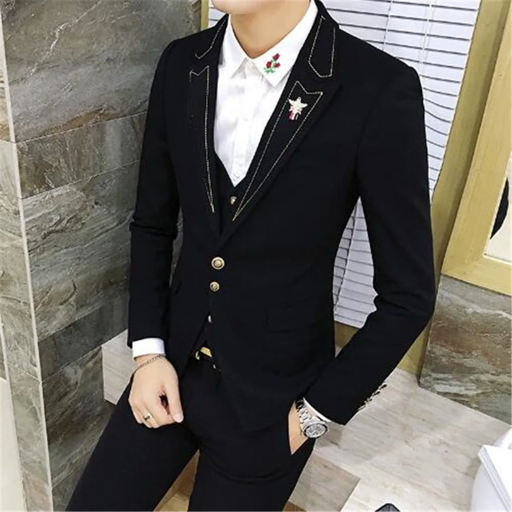 

New Arrival Black Blazer Trousers Men Suits For Prom 3Pieces(Jacket+Pants+Vest+Tie)Custom Made Groom Tuxedos Dinner Party Wear