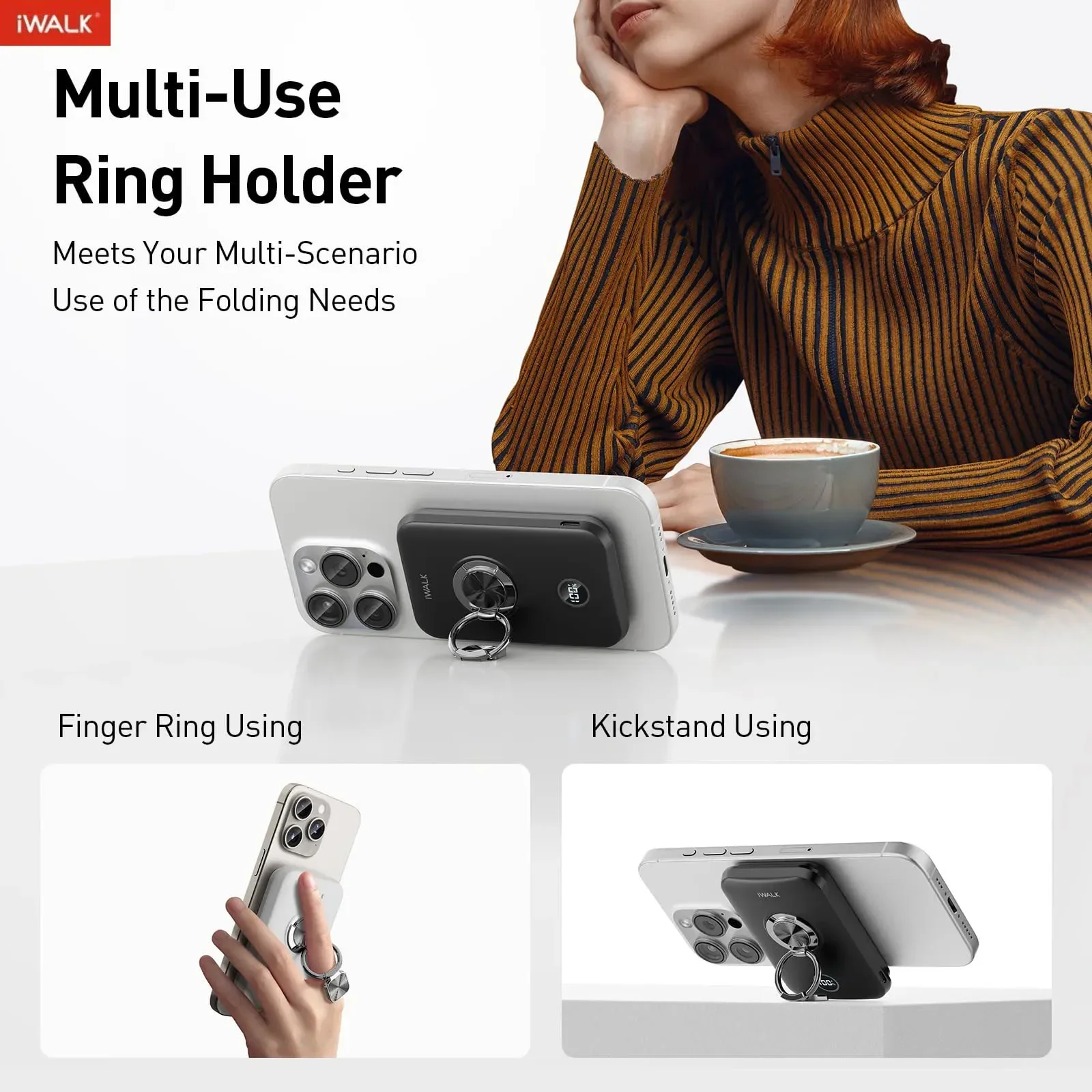 iWALK Магнитное портативное зарядное устройство с кольцом: 10000 мАч Беспроводная